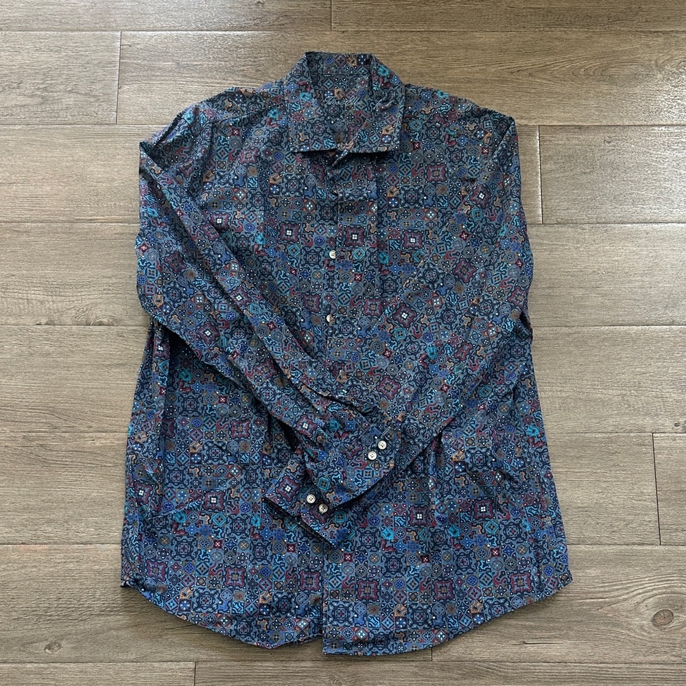 Tasso Elba Men's Geometric Blue and Black Shirt
